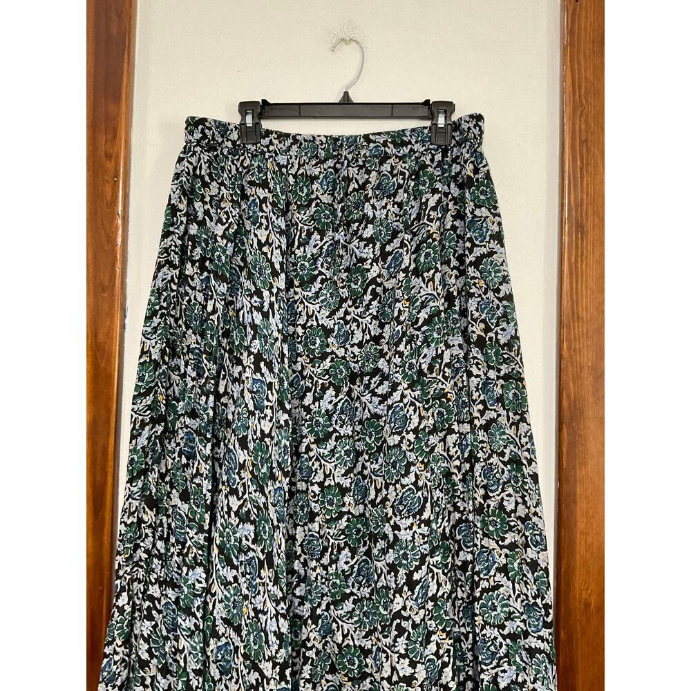 Ellen Weaver Floral Maxi Skirt Size Large Pleated Elastic Tie Waist Cottagecore - Picture 4 of 7